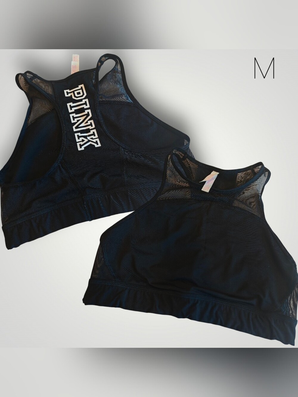 PINK Victoria's Secret Black Mesh Racerback Sports Bra